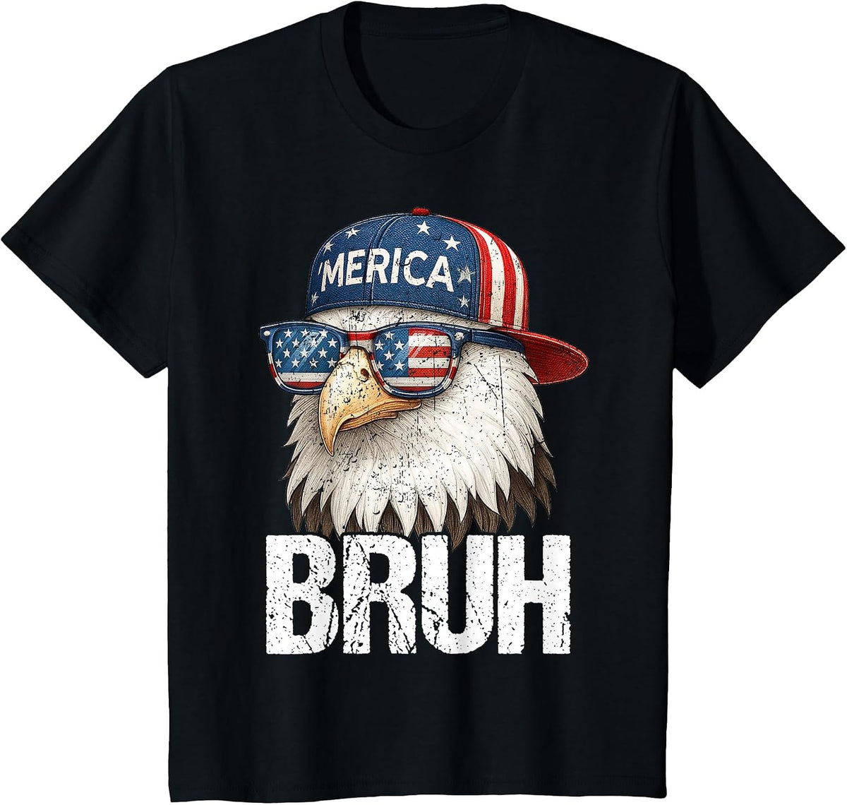 Bruh Fourth 4th of July Eagle American Patriotic Mens Boys T-Shirt - Black