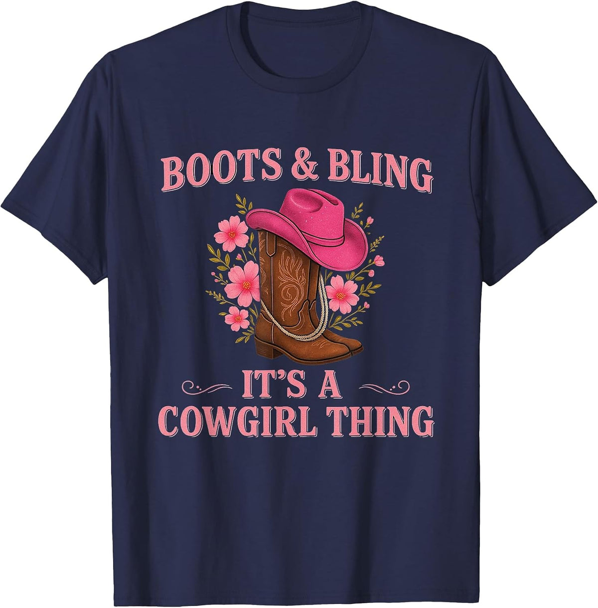 Boots and Bling It’s a Cowgirl Thing Western Rodeo Country T-Shirt - Navy Blue
