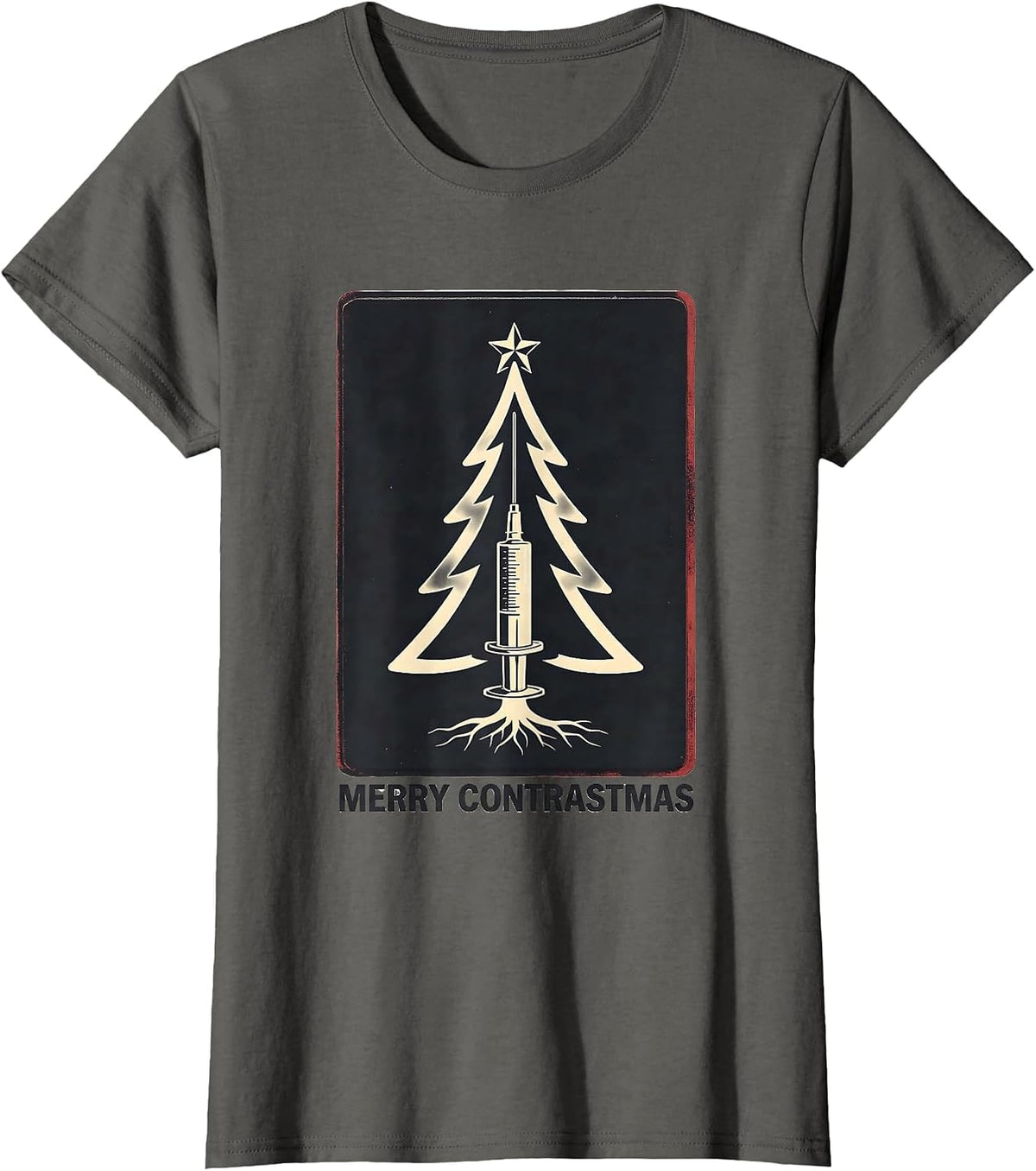 Women's Merry Contrastmas Radiology Tech Christmas Skeleton Humor T-Shirt - Asphalt Grey