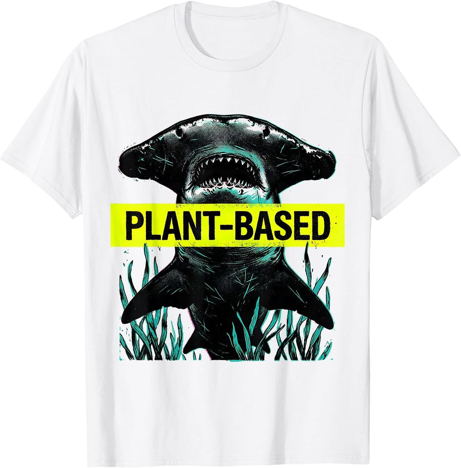 Men's Plant-Based Risograph Shark Humor Marine Wildlife Enthusiast T-Shirt - White
