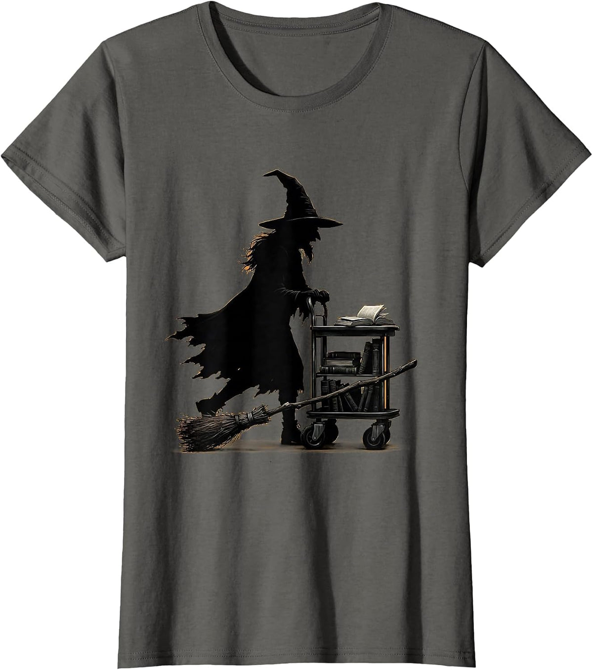 Women's Witch Librarian Minimalist Halloween Occupation Humor T-Shirt - Asphalt Grey