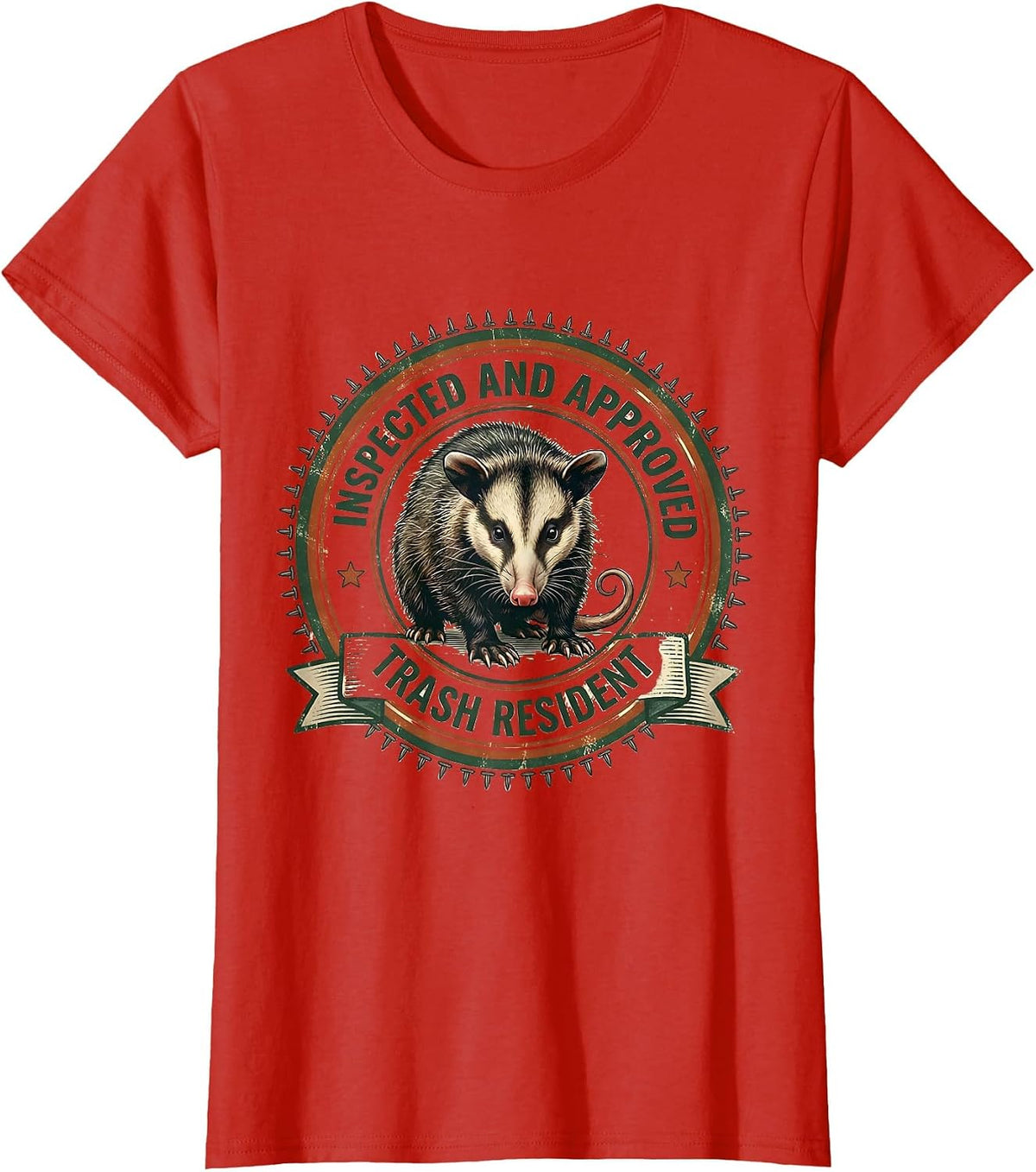 Women's Inspected And Approved Trash Resident Vintage Opossum Meme T-Shirt - Red