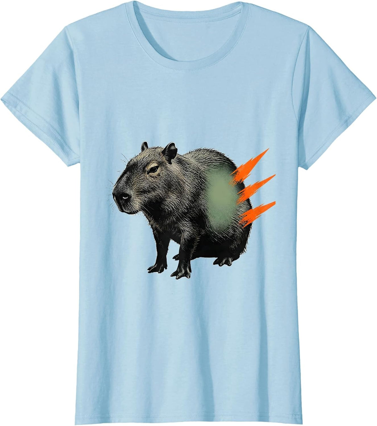 Women's Broad Haunched Capybara Editorial Conceptual Animal Humor T-Shirt - Baby Blue