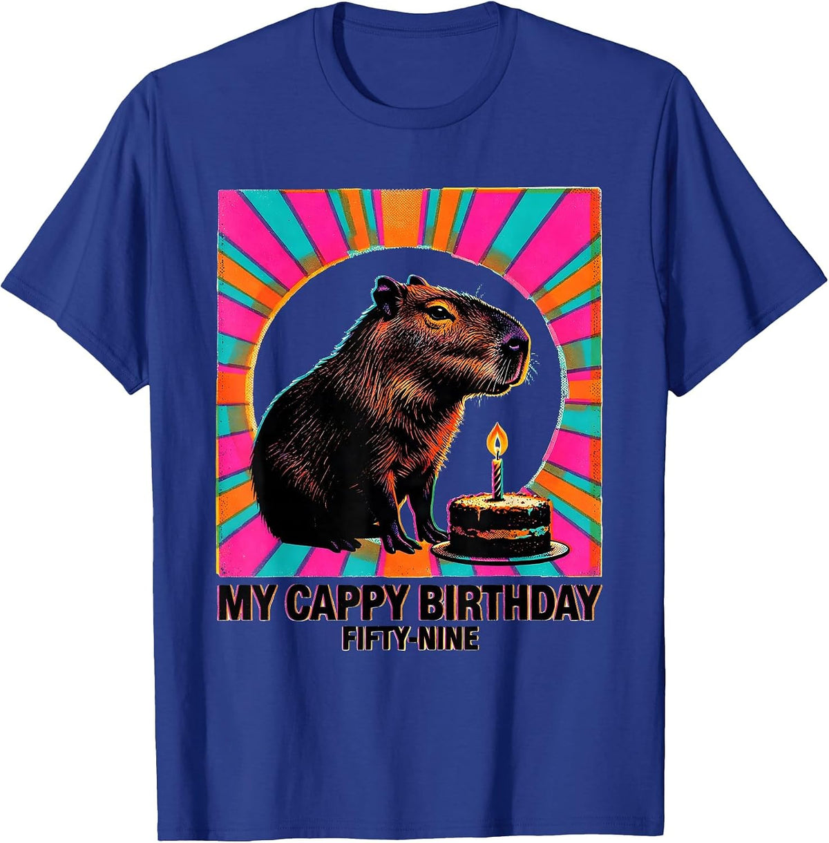 My Cappy Birthday Fifty-Nine Risograph Kawaii Capybara T-Shirt - Royal Blue