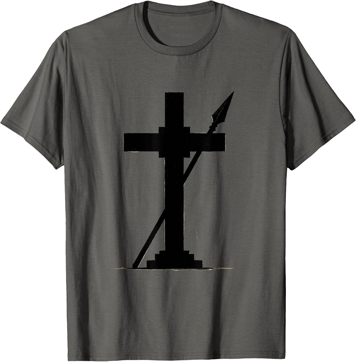 Roman Spear and Cross Christian Faith Graphic T-Shirt - Asphalt Grey