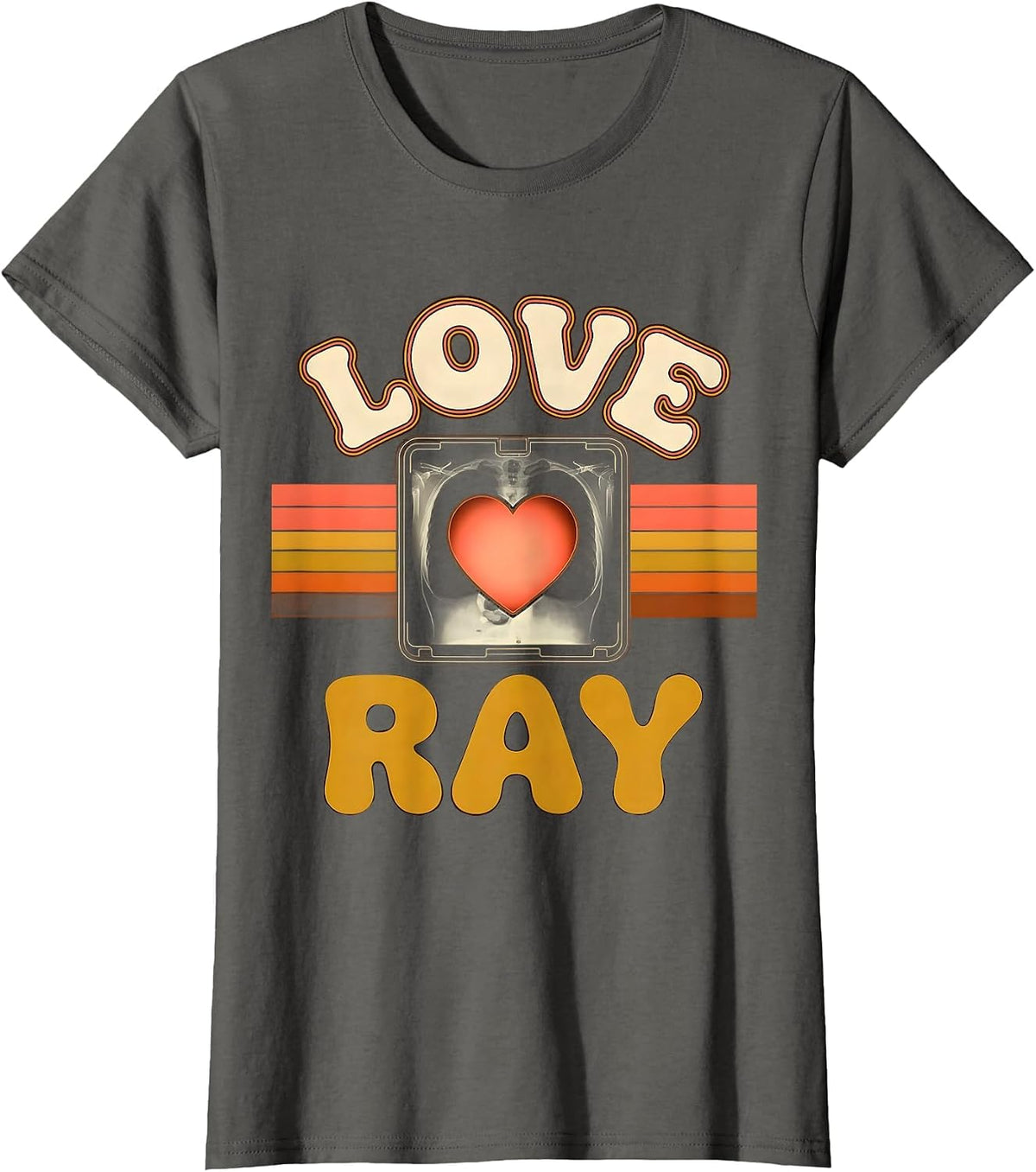 Women's Love Ray Retro 70s Radiology Tech Valentine Skeleton Humor T-Shirt - Asphalt Grey