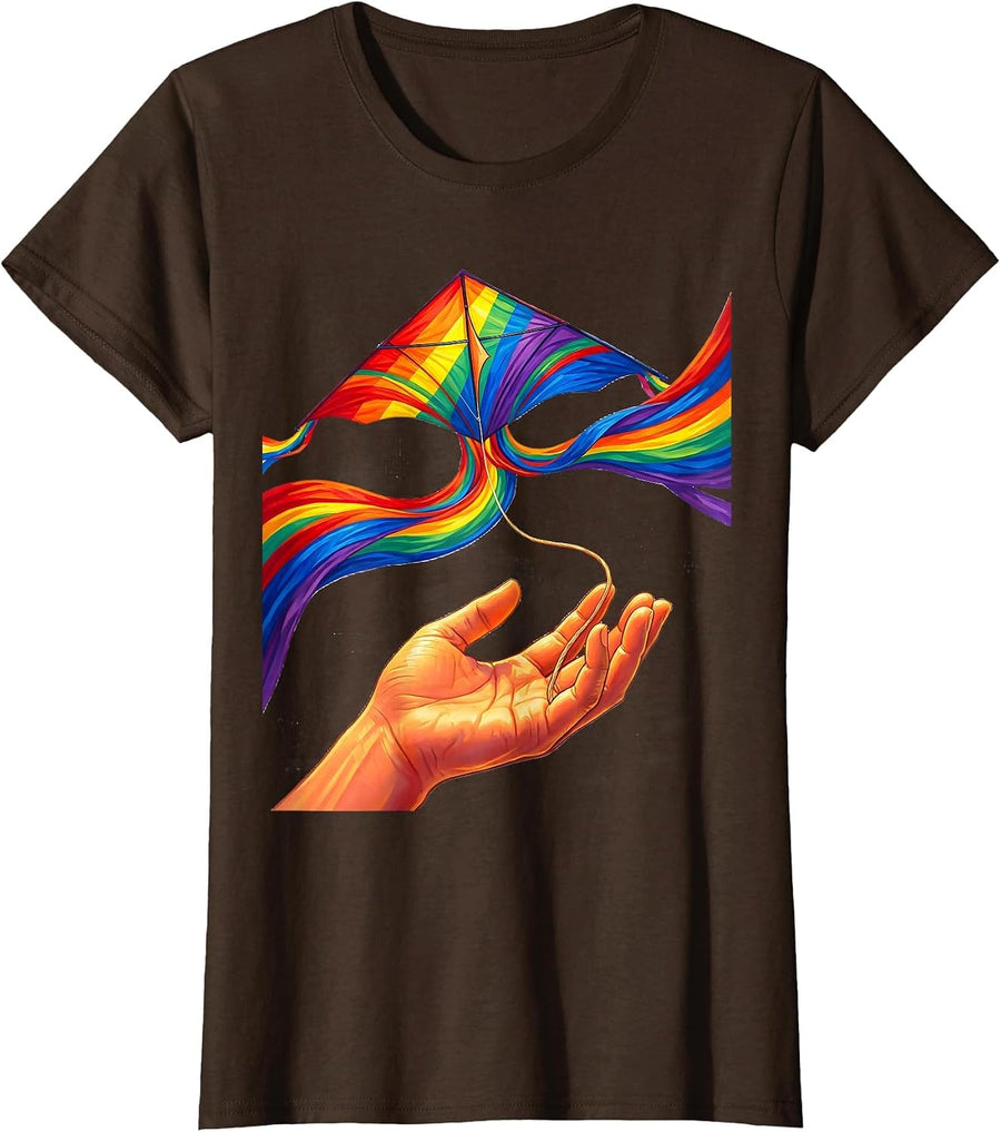 Women's Special Education Kite Soaring Above Helping Hand T-Shirt - Brown