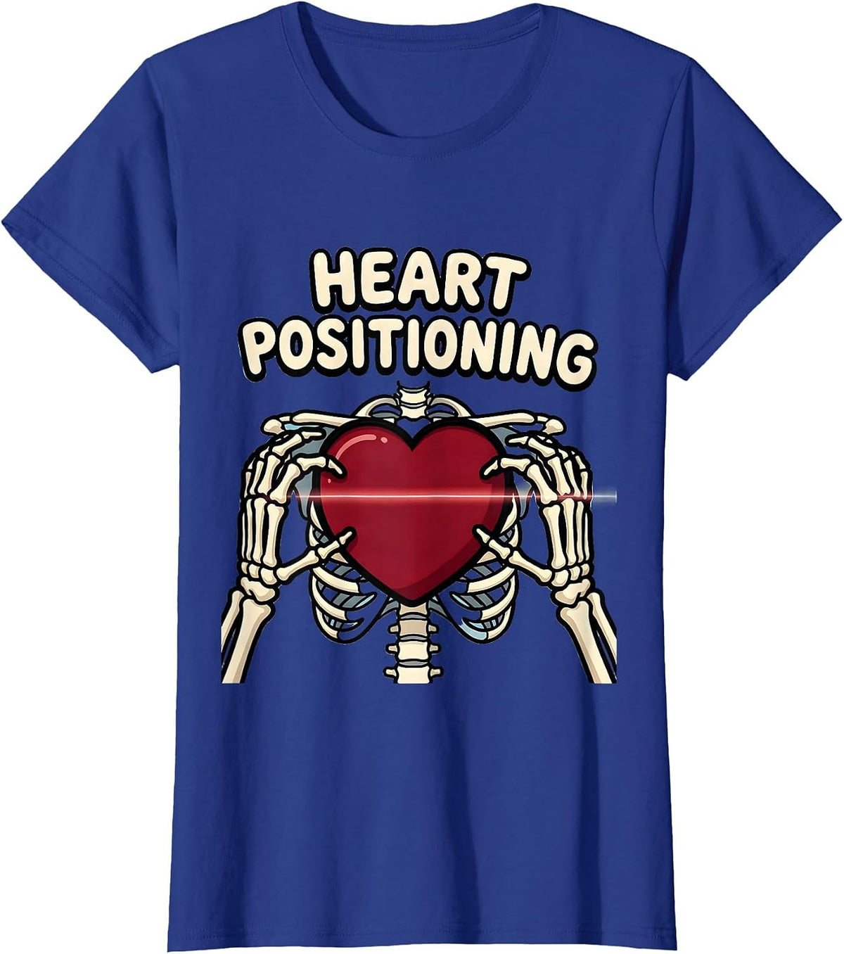 Women's Heart Positioning Funny Radiology Tech Valentine Skeleton T-Shirt - Royal Blue