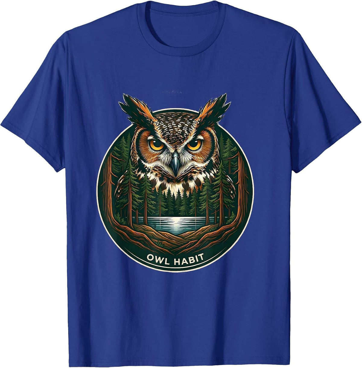Owl Habit Vintage Forest Wildlife Nature Outdoor Art T-Shirt - Royal Blue