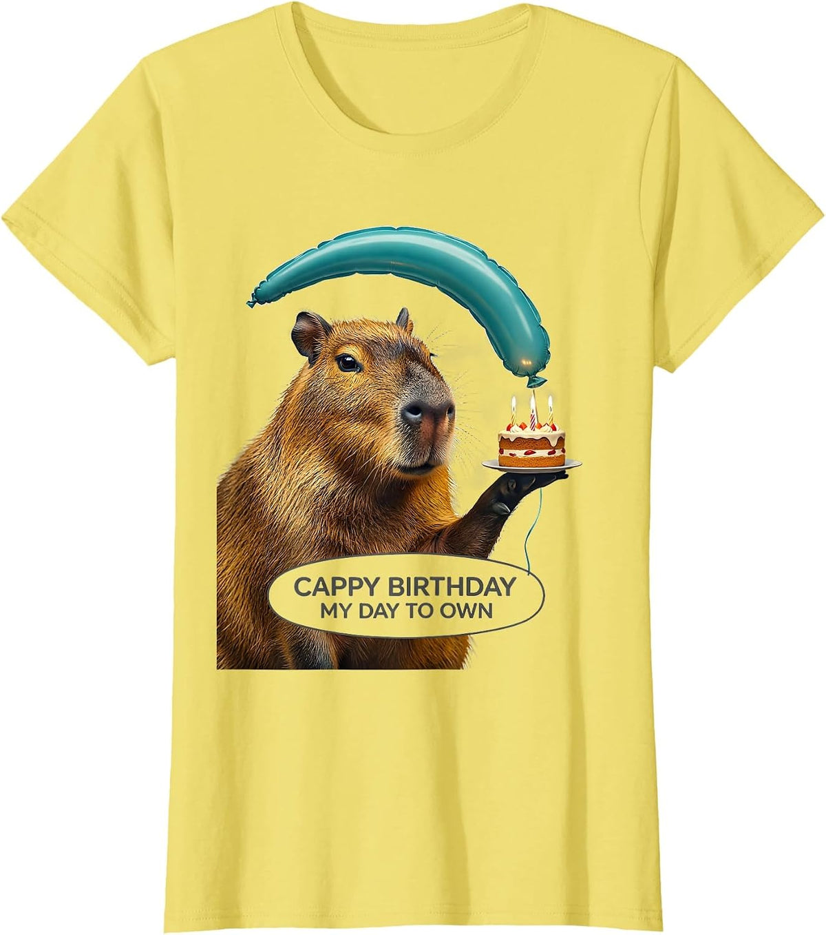 Women's Cappy Birthday My Day To Own Kawaii Capybara Kids Party T-Shirt - Lemon Yellow