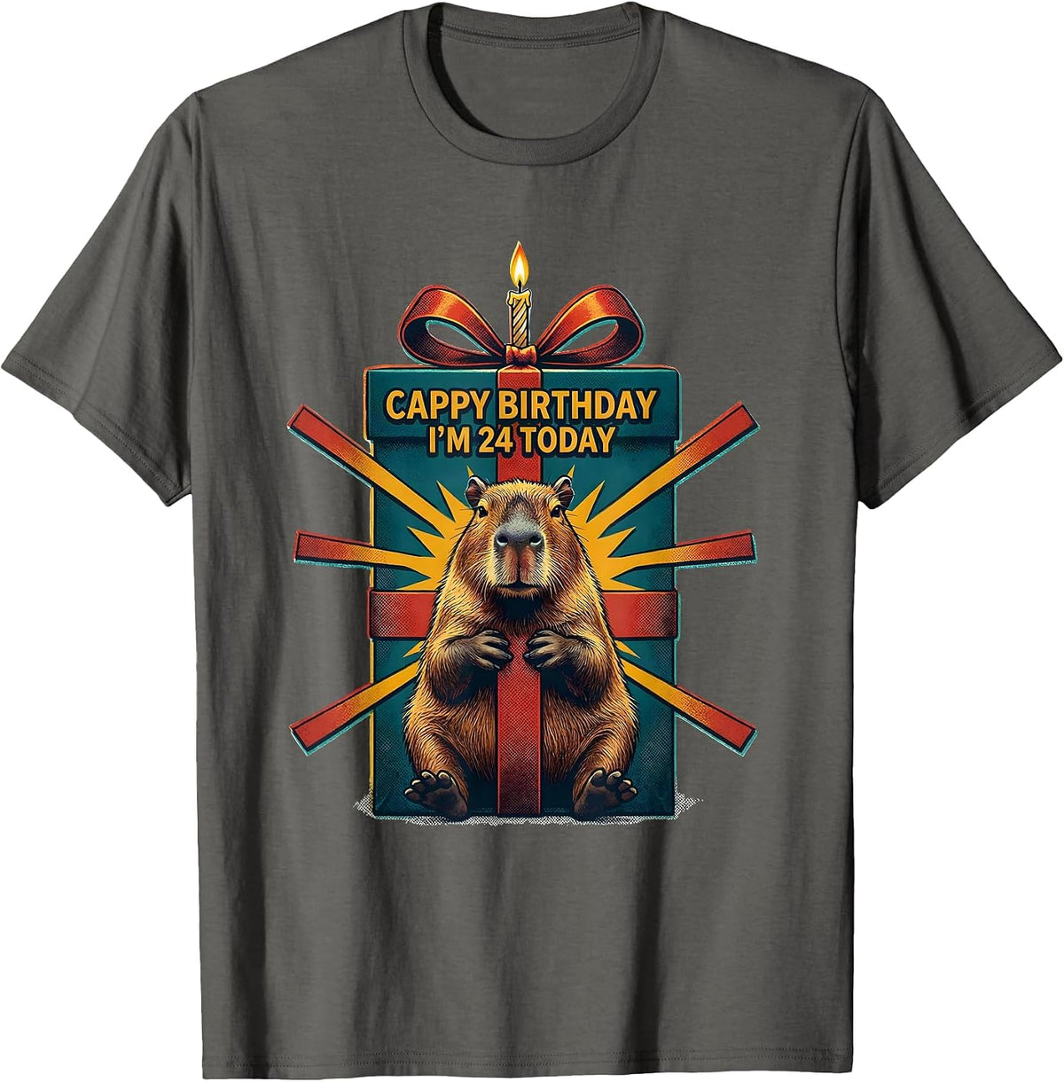 Cappy Birthday I'm 24 Today Funny Capybara Birthday Kawaii T-Shirt - Asphalt Grey