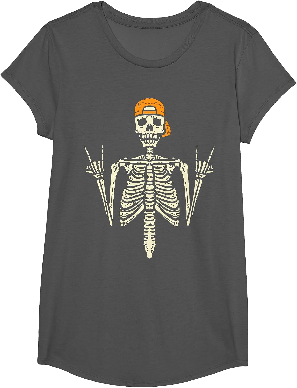 Rocker Skeleton Cap Skater Cool Halloween Punk Rock Men Boys T-Shirt - Girls Asphalt Grey