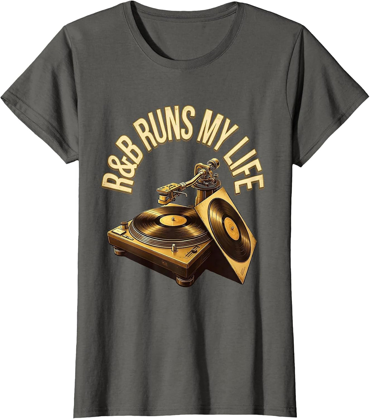 Women's R&B Runs My Life Nostalgic 90s Retro Music Fan Throwback T-Shirt - Asphalt Grey