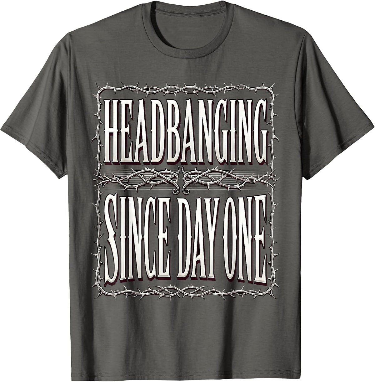 Headbanging Since Day One Rock N Roll Design T-Shirt - Asphalt Grey