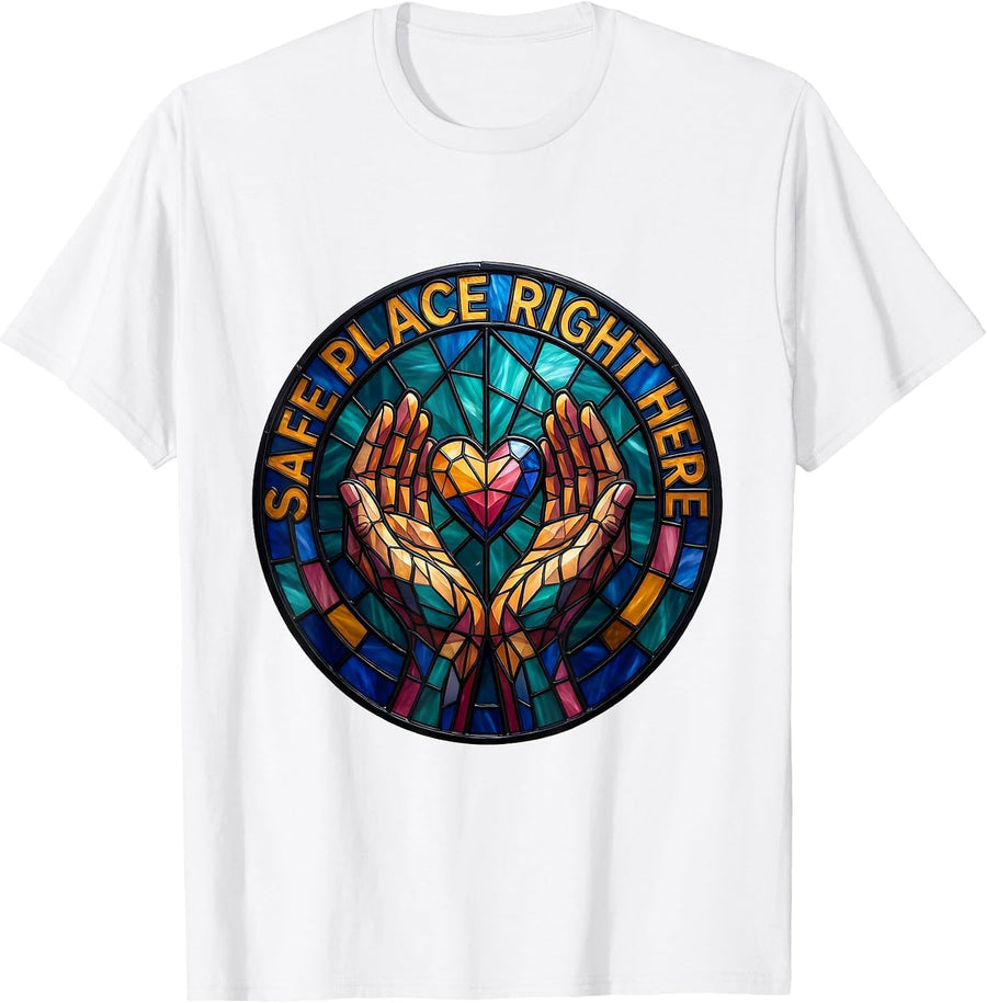 Men's Safe Place Right Here Comfort and Support Design T-Shirt - White