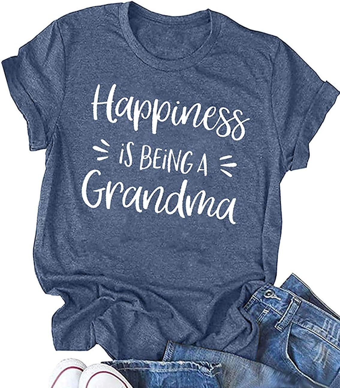 Grandma Shirts for Women Happiness is Being a Grandma Letter Printed Tshirt Grandmother Casual Short Sleeve Tee Tops -