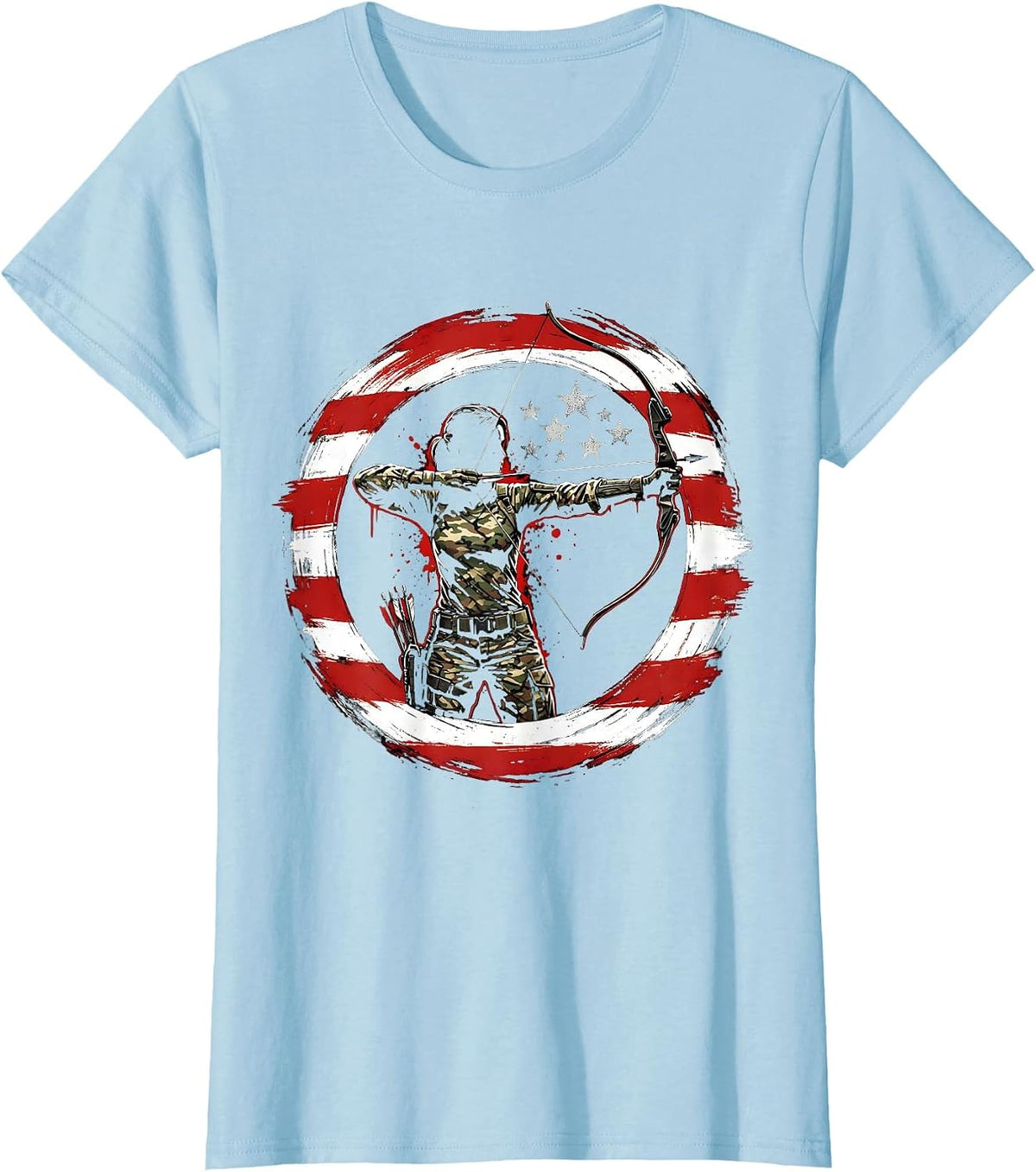 Camo Bowhunter Archer Hunting Illustration T-Shirt - Baby Blue