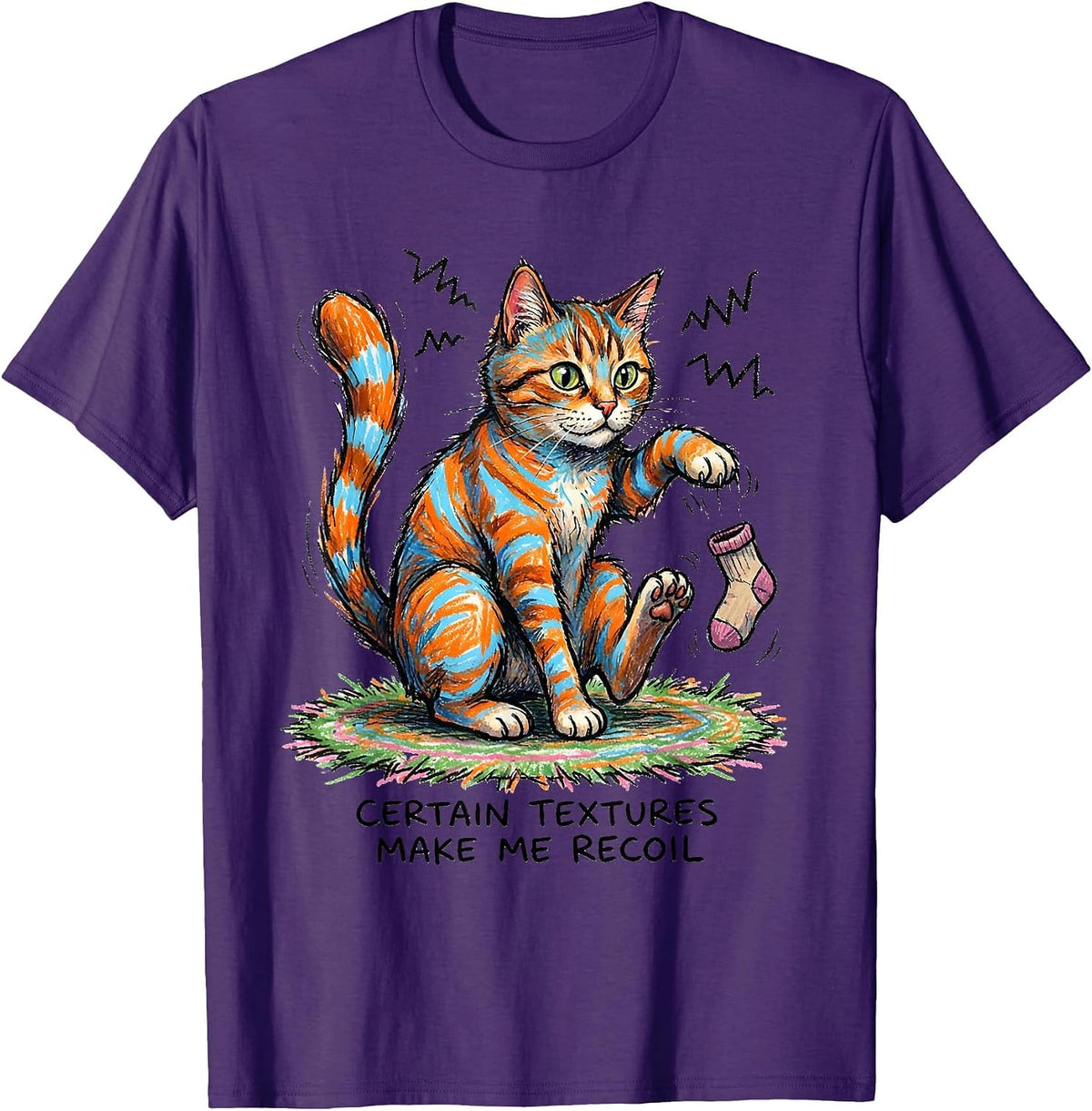 Men's Certain Textures Make Me Recoil Naive Kidcore Neurodiversity T-Shirt - Purple