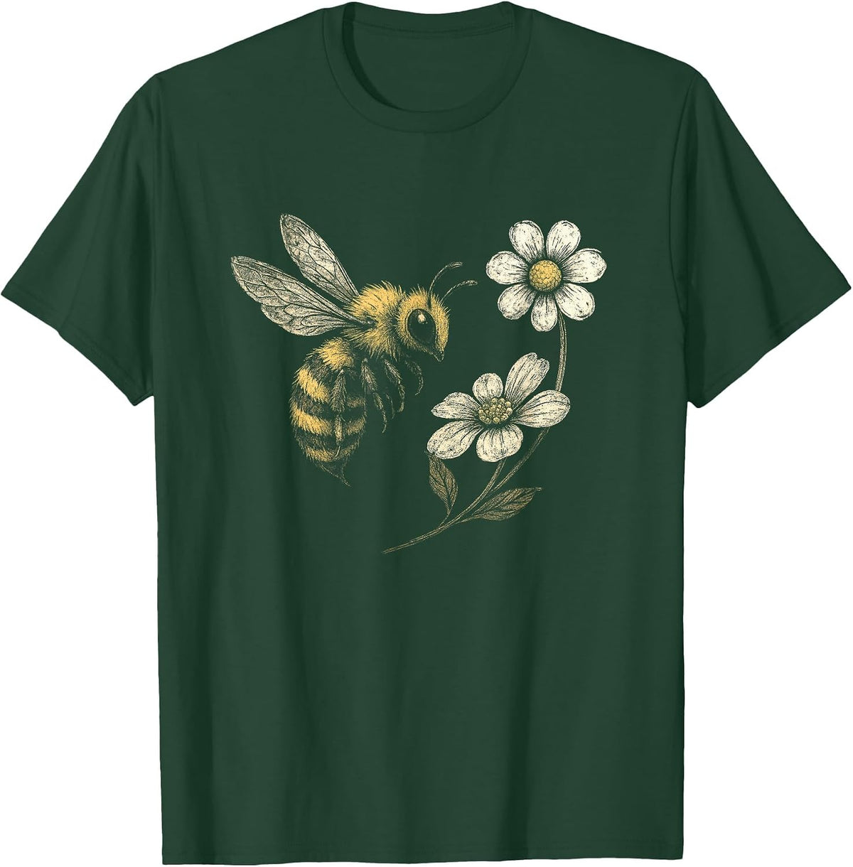 Bee Flower Garden Honeybee Insect Daisy Homestead Aesthetic T-Shirt - Dark Green