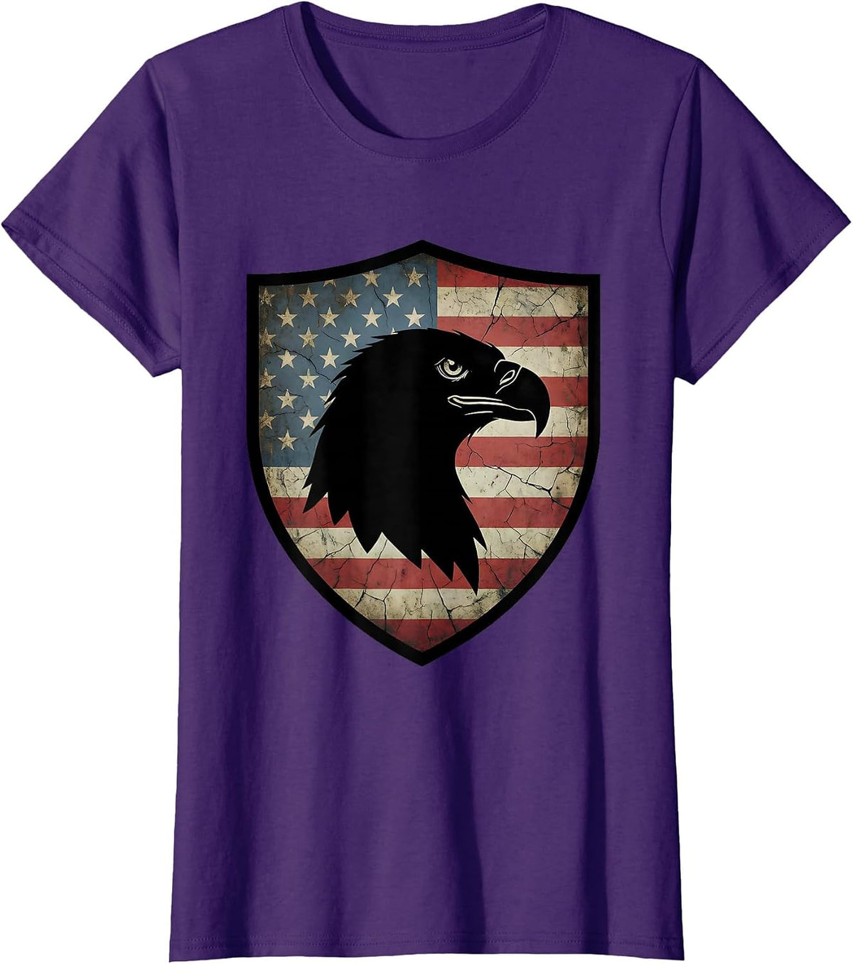 Women's Eagle Head Flag Shield American Pride Graphic T-Shirt - Purple