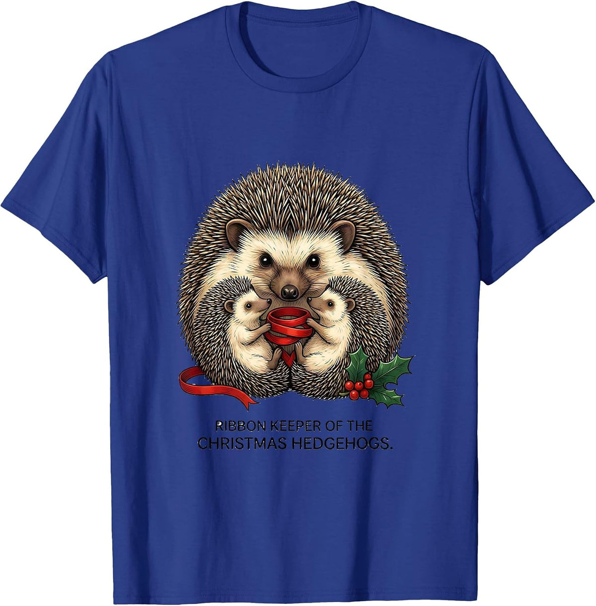 Men's Ribbon Keeper Of The Christmas Hedgehogs Cute T-Shirt - Royal Blue