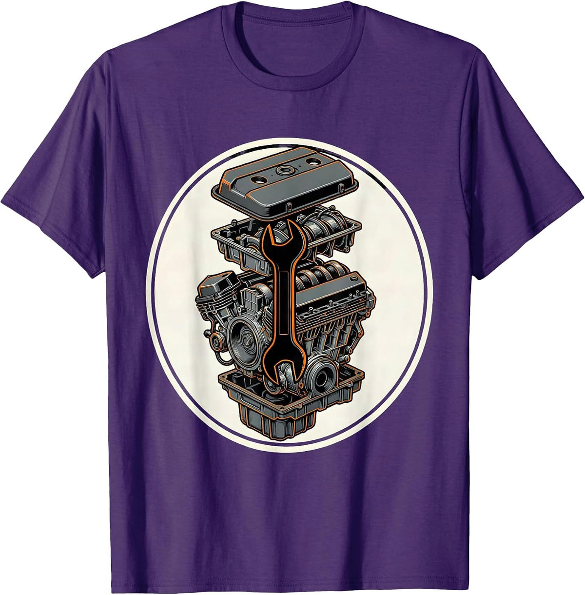 Men's Cracked Knuckles Over Engine Bay Mechanic Graphic T-Shirt - Purple