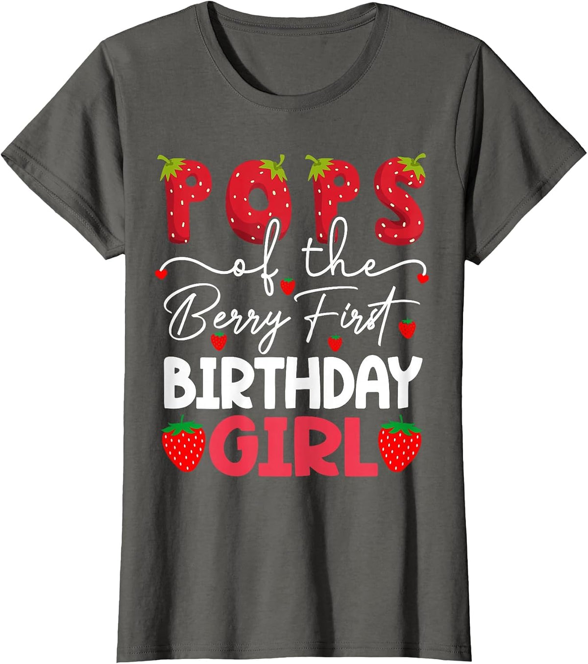 Pops of The Berry First Birthday Girl Strawberry T-Shirt - Asphalt Grey