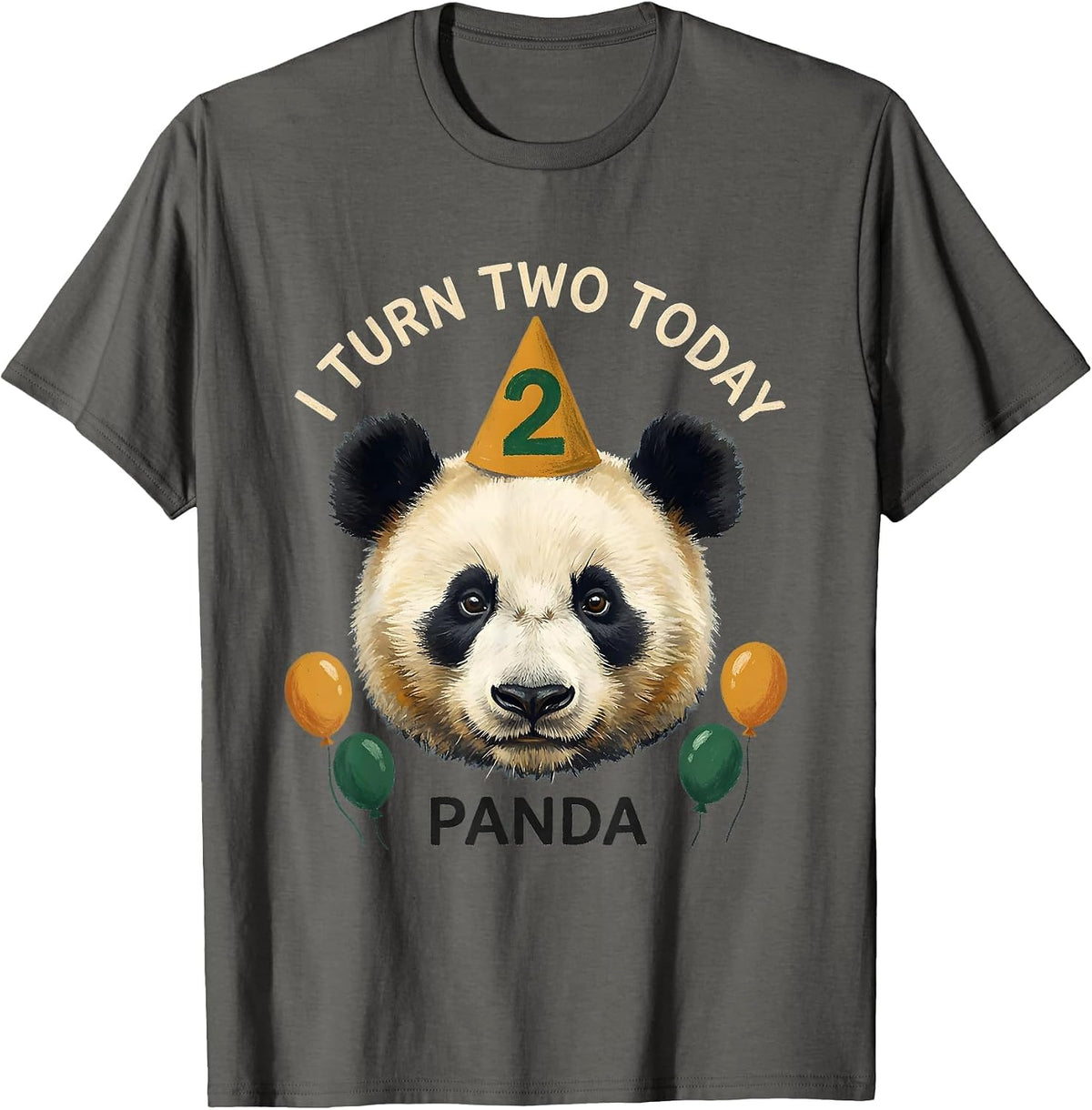 I Turn Two Today Panda Storybook Birthday Party Hat Portrait T-Shirt - Asphalt Grey