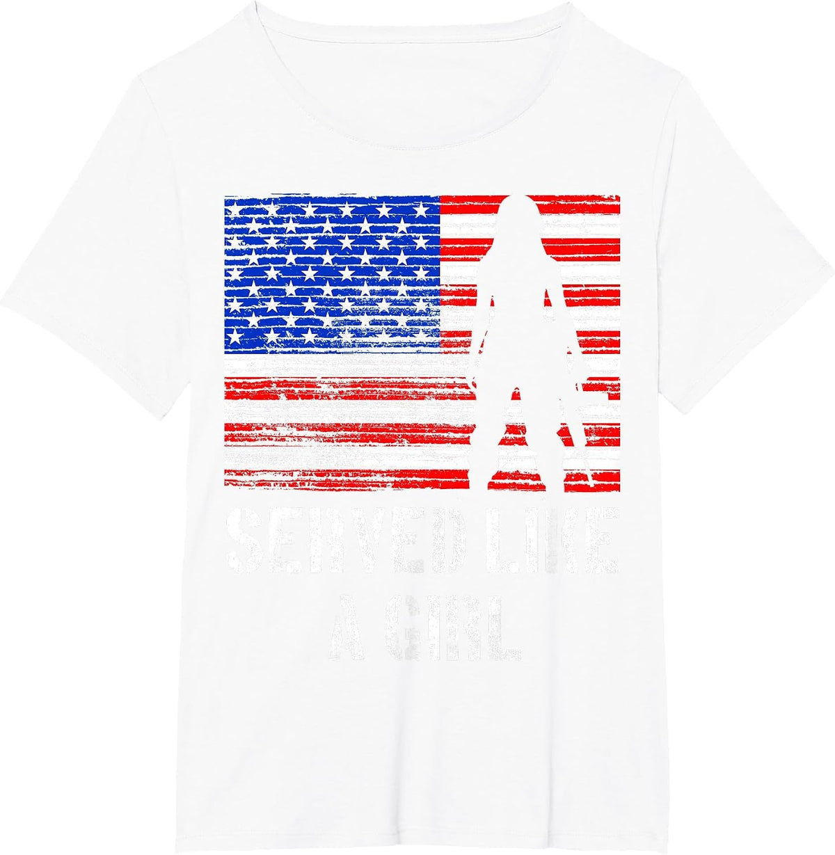 Female Veteran Served Like a Girl Patriotic American Flag T-Shirt - White