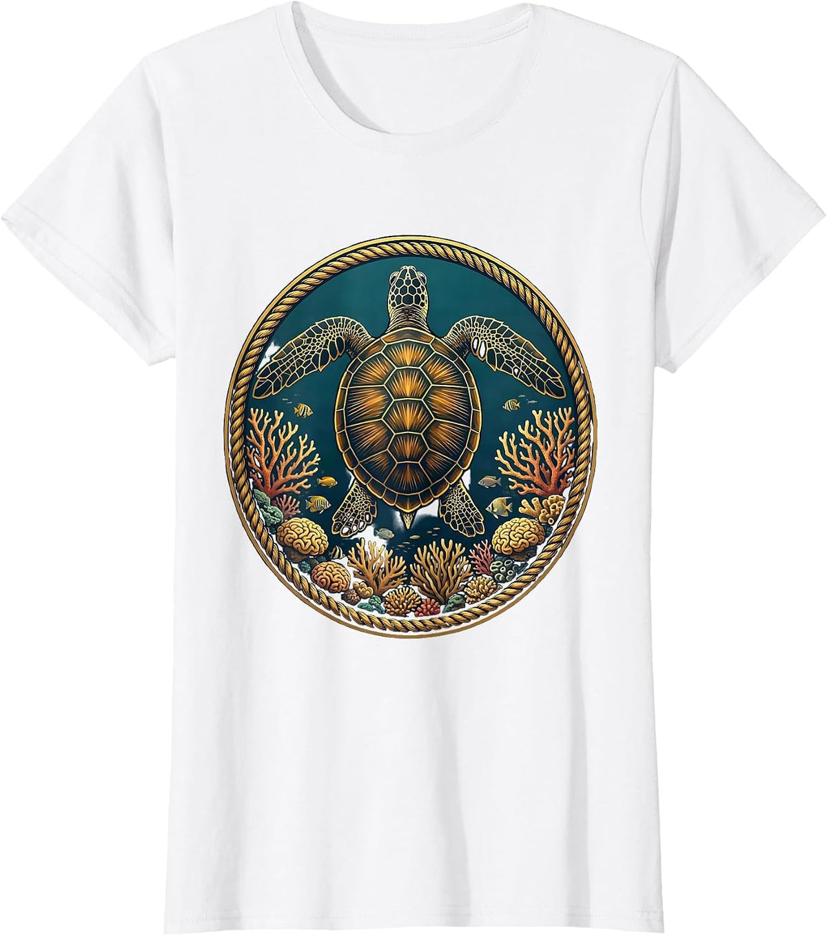 Women's Aloha Sea Turtle Coral Reef Ocean Design T-Shirt - White