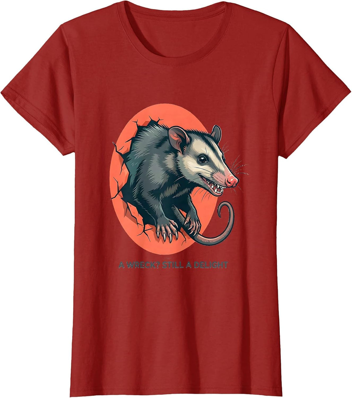 Women's A Wreck? Still A Delight Funny Opossum Animal Meme Humor T-Shirt - Cranberry Red