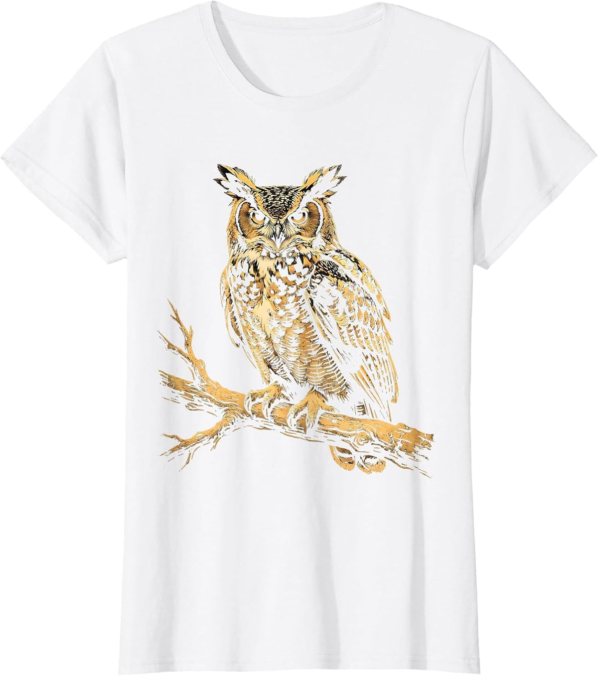 Great Horned Owl Bottomland Camo Wildlife Design T-Shirt - White