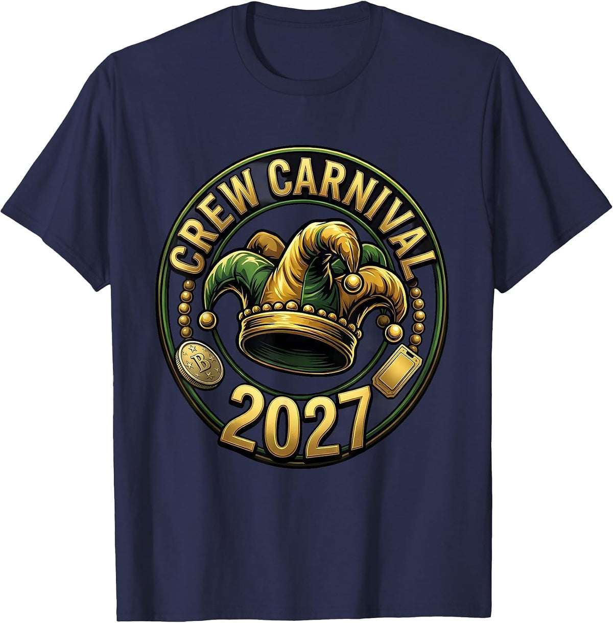 Men's Crew Carnival 2027 Funny Mardi Gras Party Humor Crew Group T-Shirt - Navy Blue
