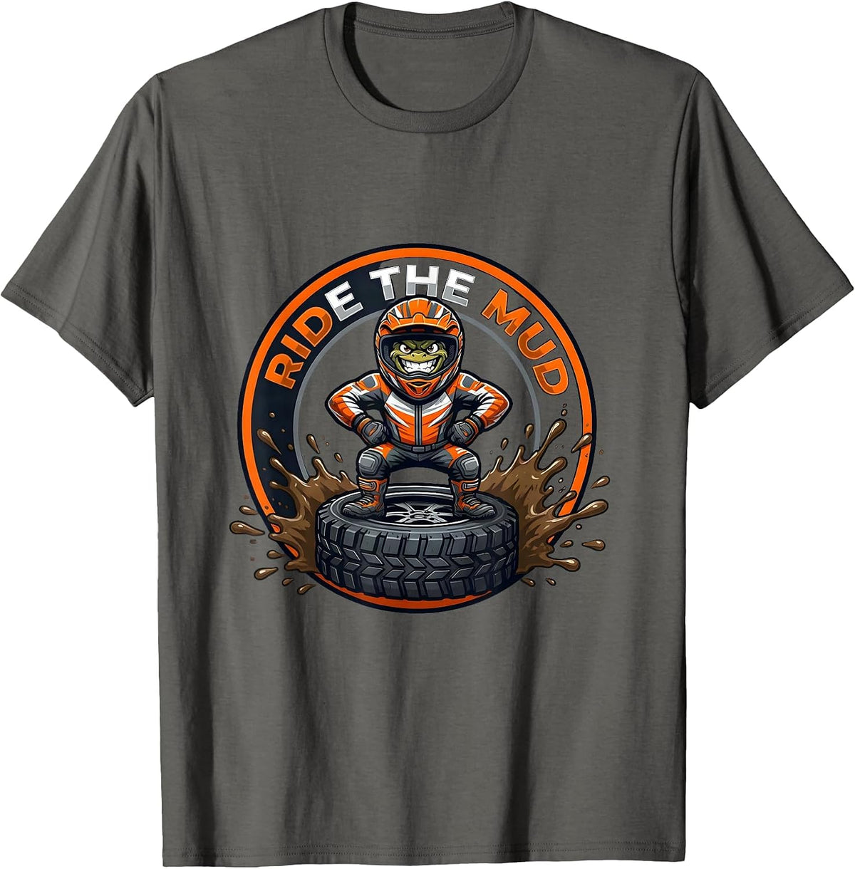 Ride The Mud Motocross Mascot Dirt Bike Rider Pride T-Shirt - Asphalt Grey