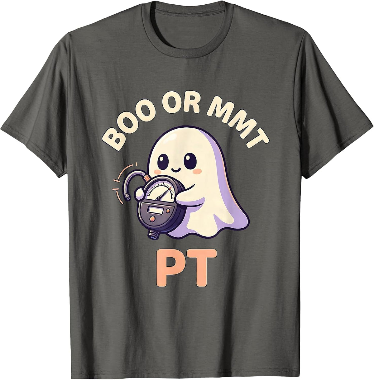 Boo Or MMT PT Cute Kawaii Ghost Physical Therapy Halloween T-Shirt - Asphalt Grey