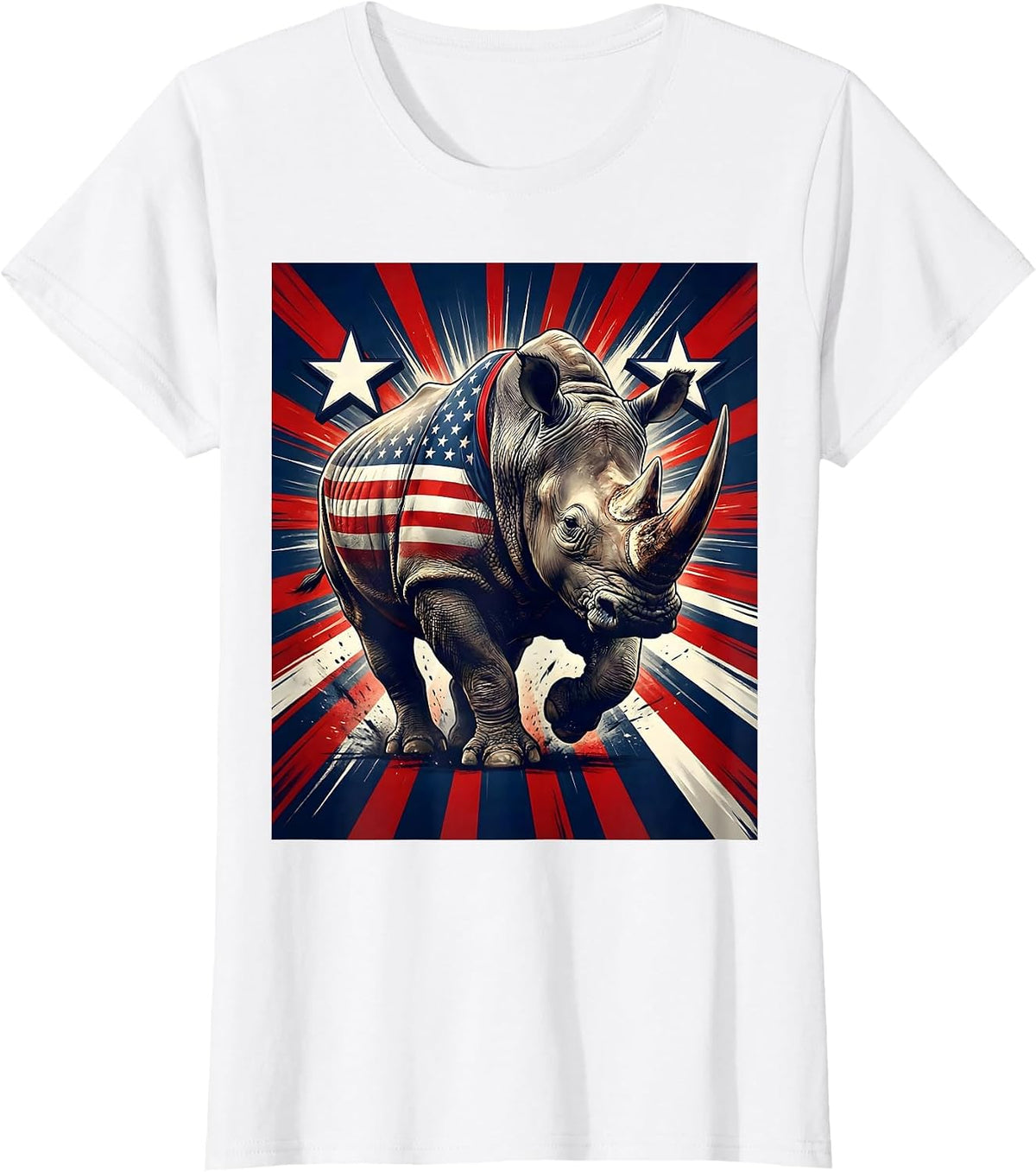 Women's Charging Rhino Rugby Player Graphic Design T-Shirt - White