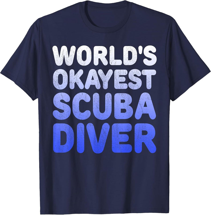 World's Okayest Scuba Diver Underwater Adventure T-Shirt - Navy Blue
