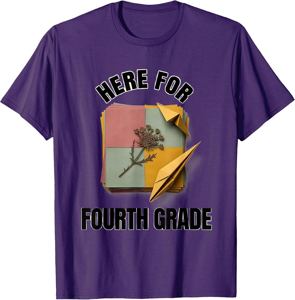 Men's Here For Fourth Grade Paper Cutout Wildflower Back To School T-Shirt - Purple