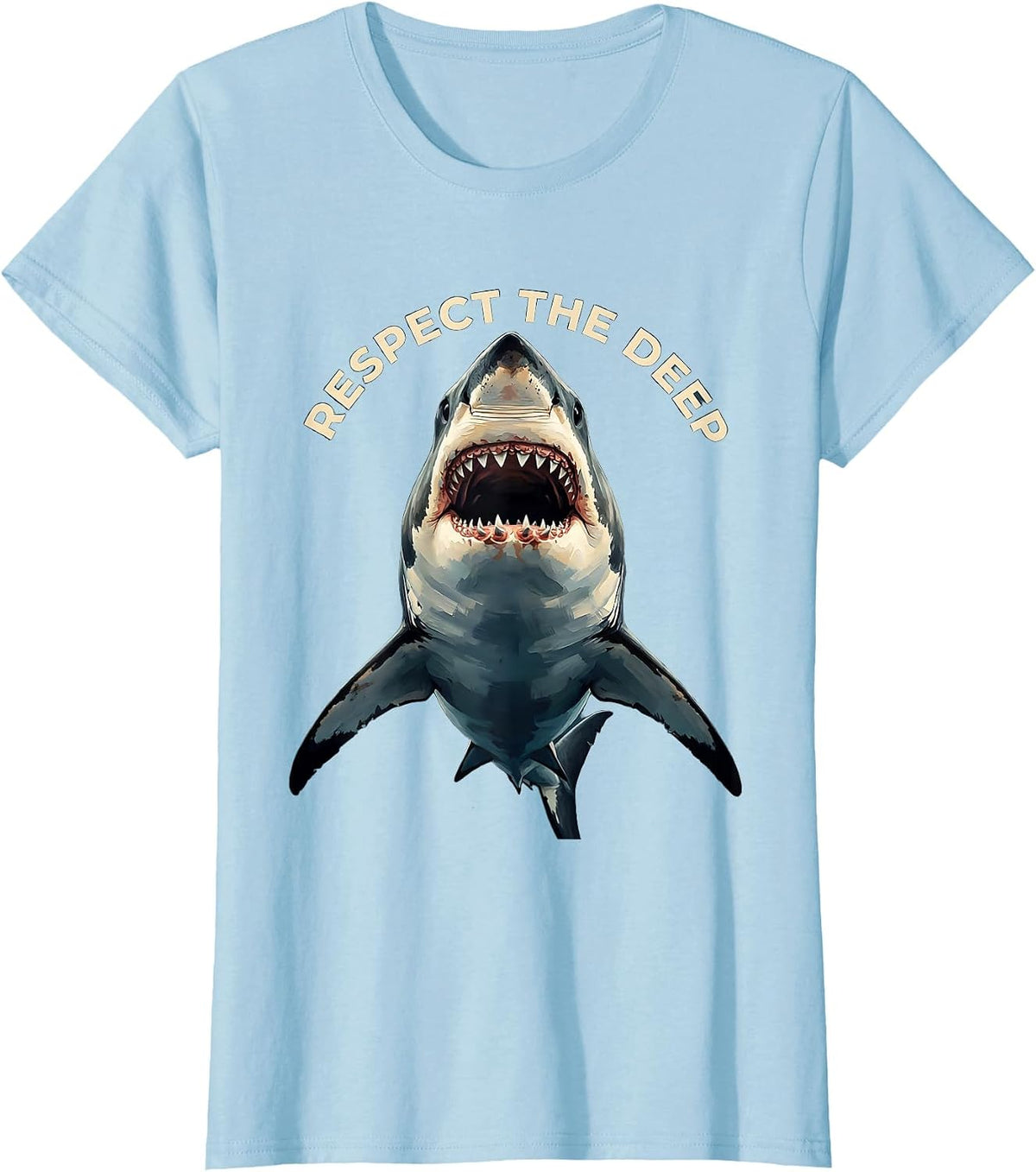 Women's Respect the Deep Shark Ocean Design T-Shirt - Baby Blue