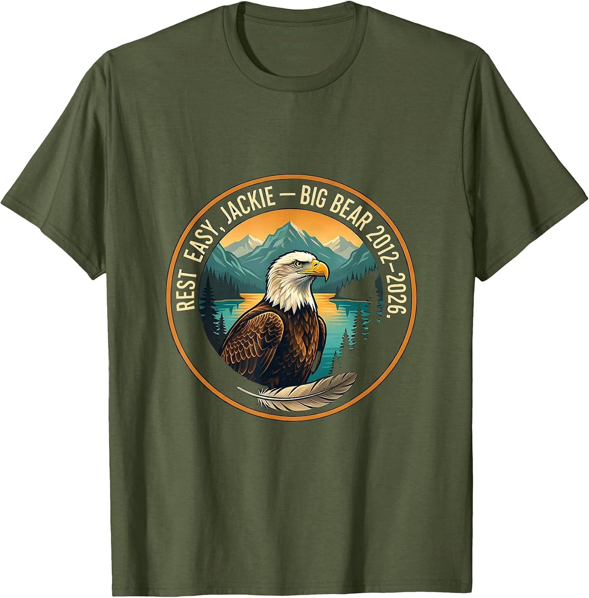 Men's Rest Easy Jackie Big Bear 2012–2026 Eagle Memorial Tribute T-Shirt - Olive Green