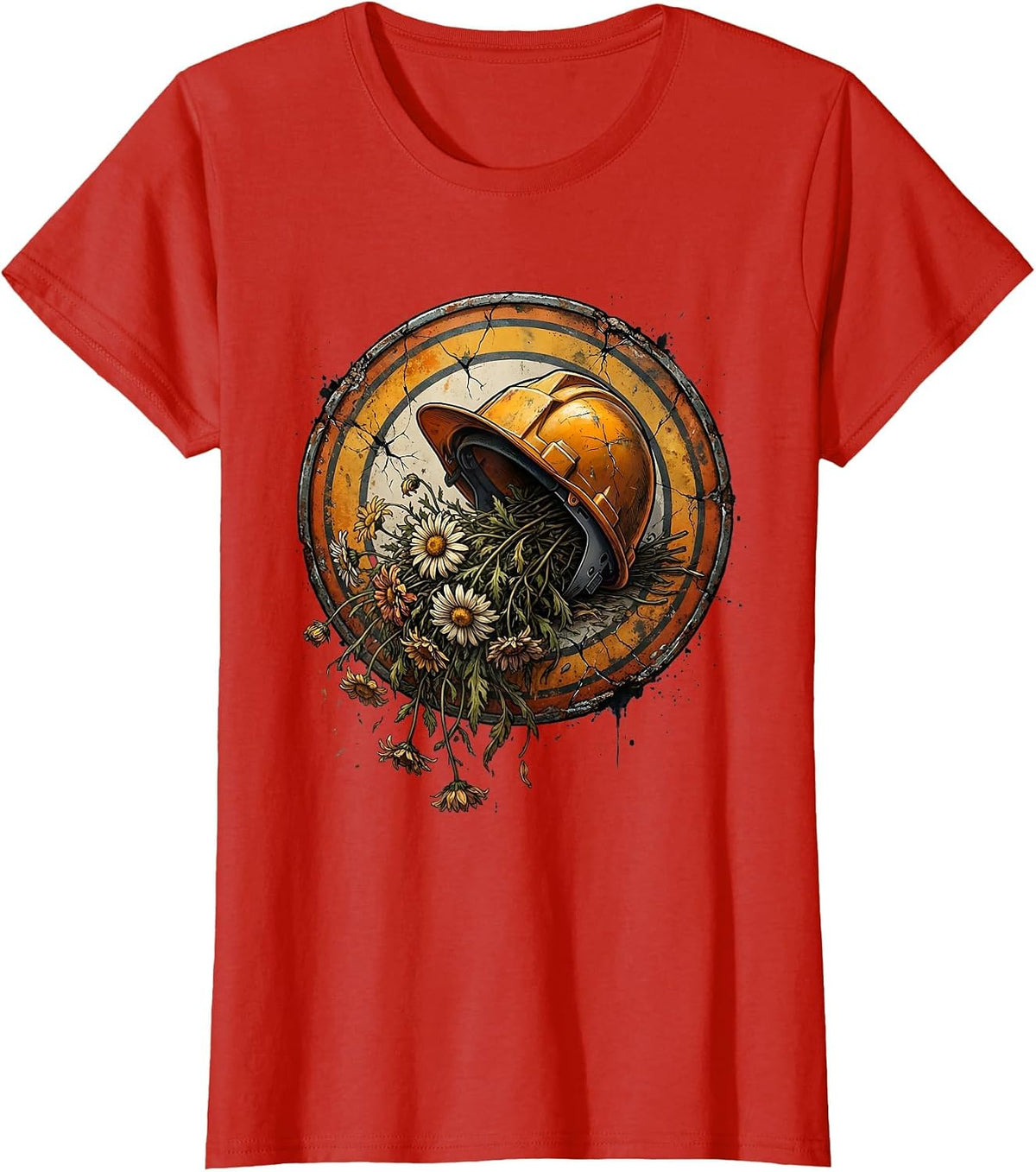 Labor Day Hard Hat Wilted Flowers Sarcastic Design T-Shirt - Red