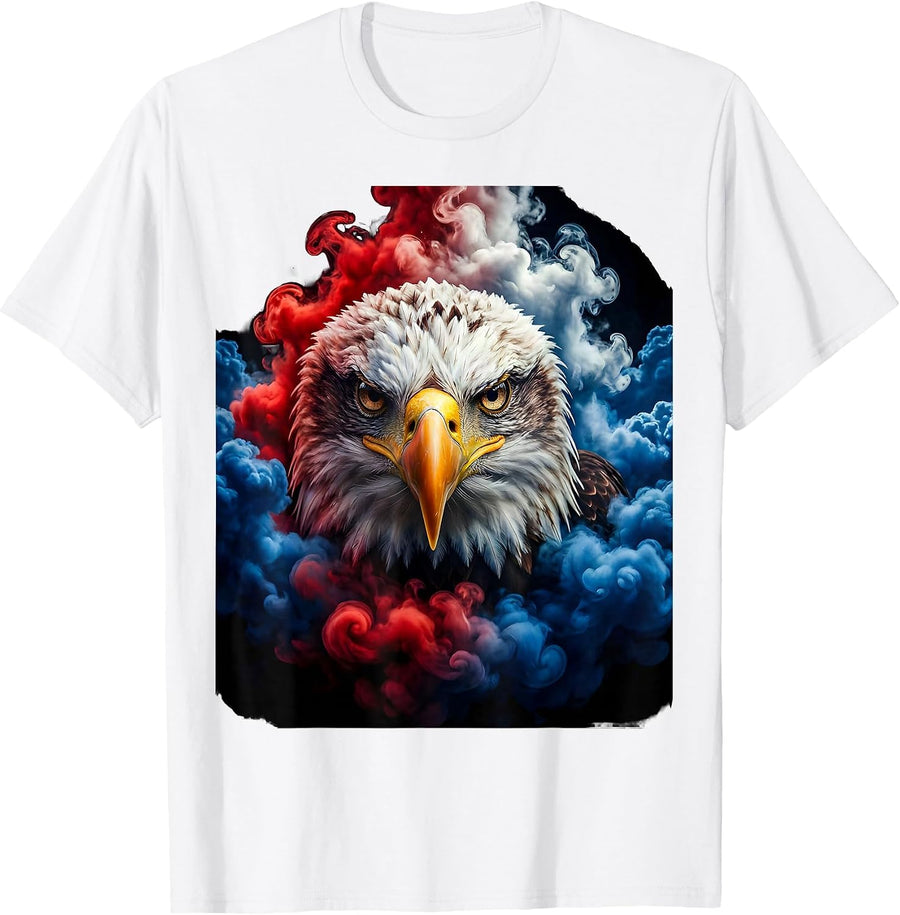Men's Eagle Head Emerging from Storm Clouds Patriotic T-Shirt - White
