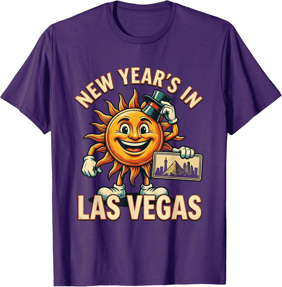 Men's New Year's In Las Vegas Retro Advertising Mascot Vacation T-Shirt - Purple
