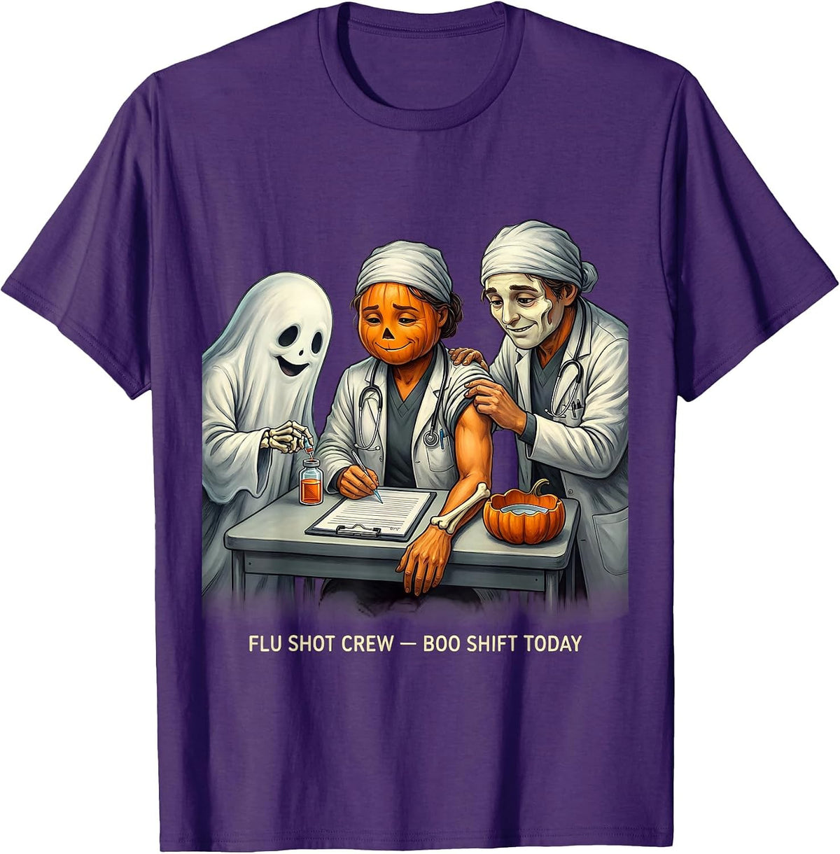 Men's Flu Shot Crew Boo Shift Today Funny Nurse Ghost Halloween T-Shirt - Purple
