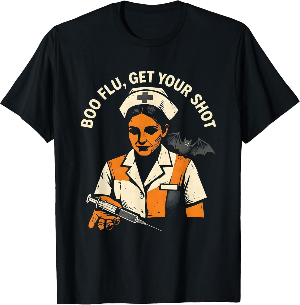 Men's Boo Flu Get Your Shot Funny Nurse Halloween Humor T-Shirt - Black