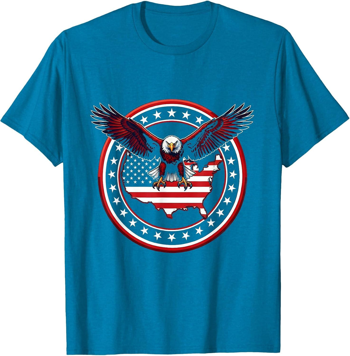Patriotic USA Map Eagle Overlay Graphic T-Shirt - Sapphire Blue