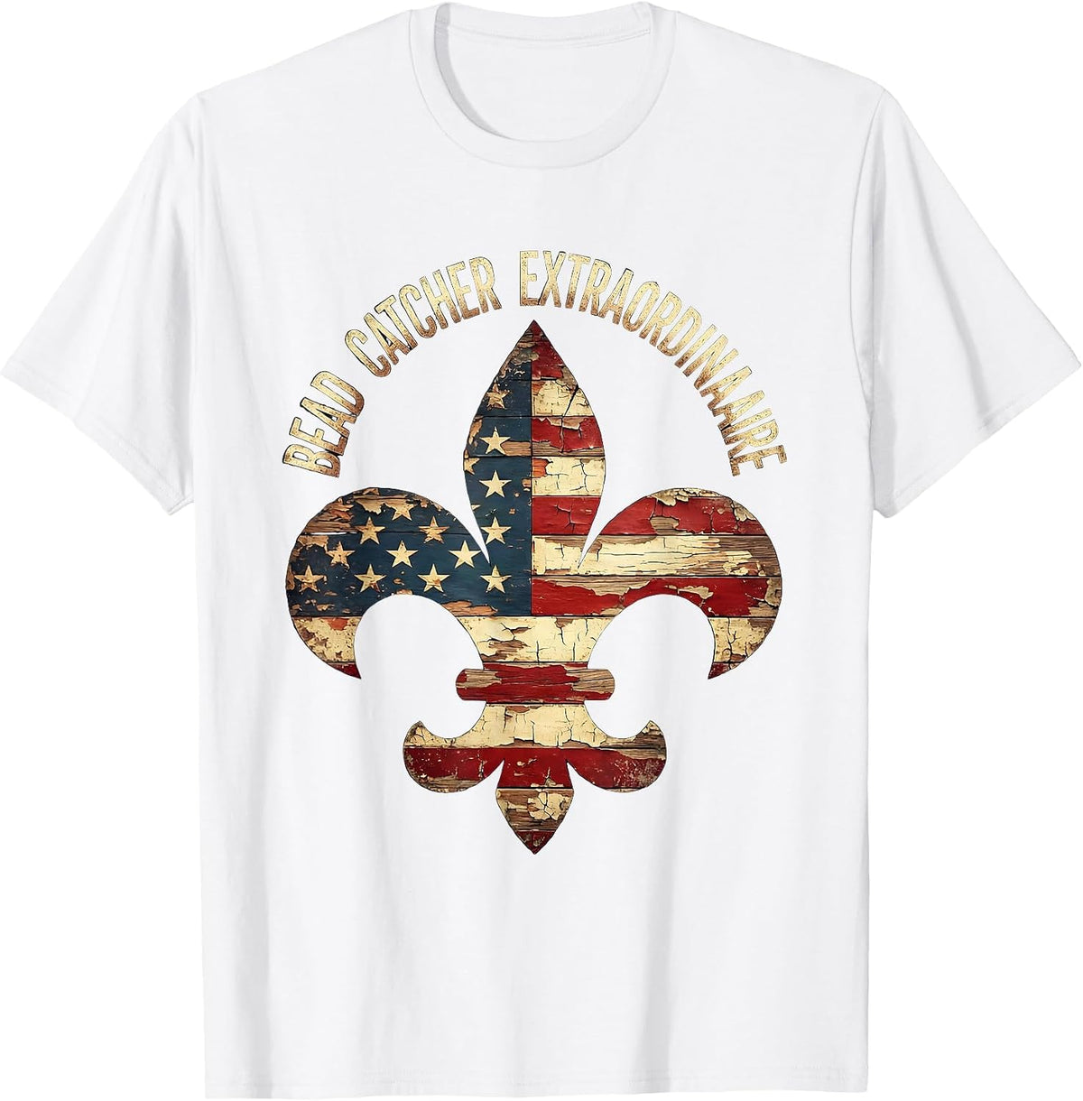 Men's Bead Catcher Extraordinaire Mardi Gras Design T-Shirt - White