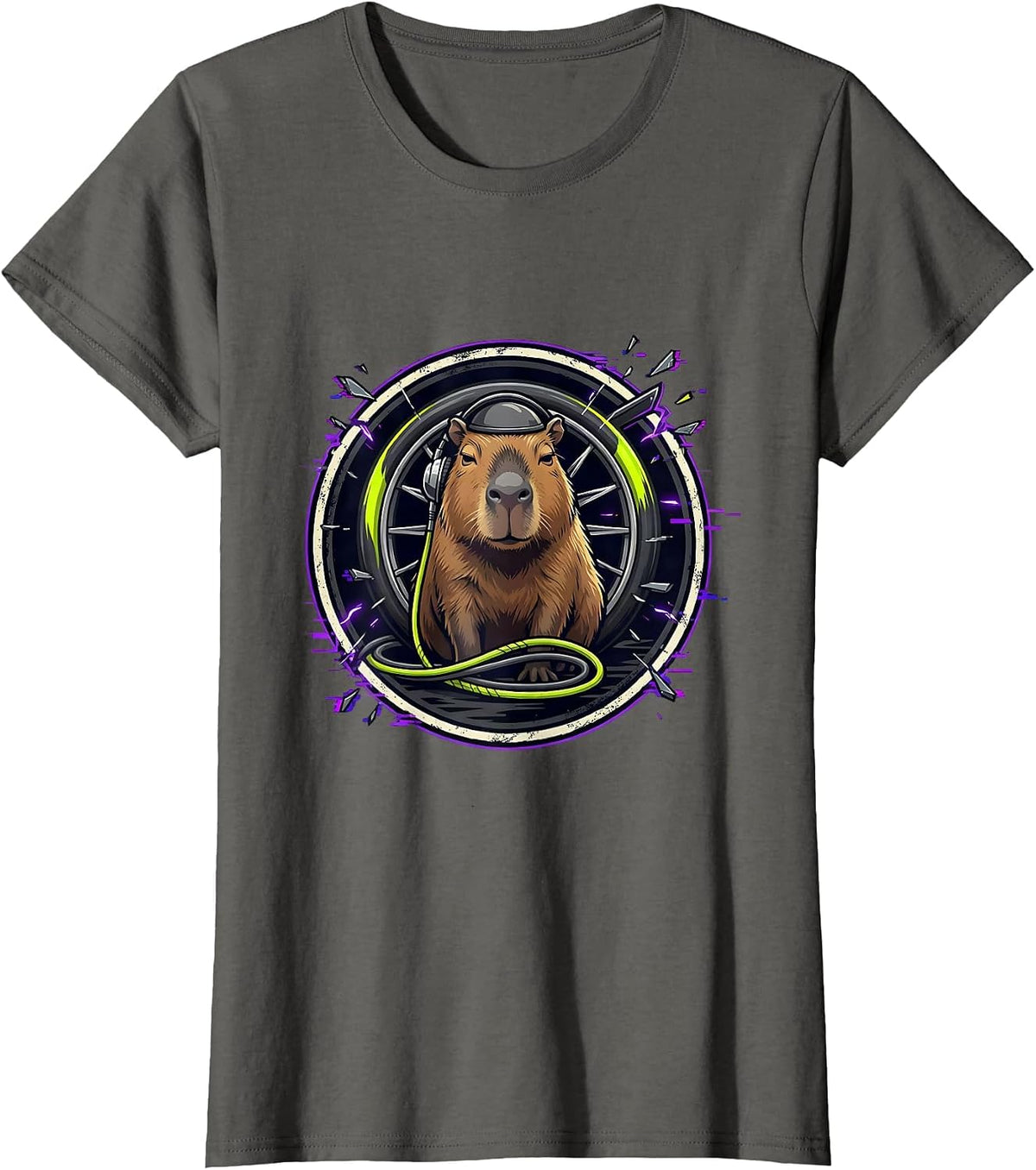 Women's Capybara Gamer Meme Humor Streetwear Gaming Kids T-Shirt - Asphalt Grey