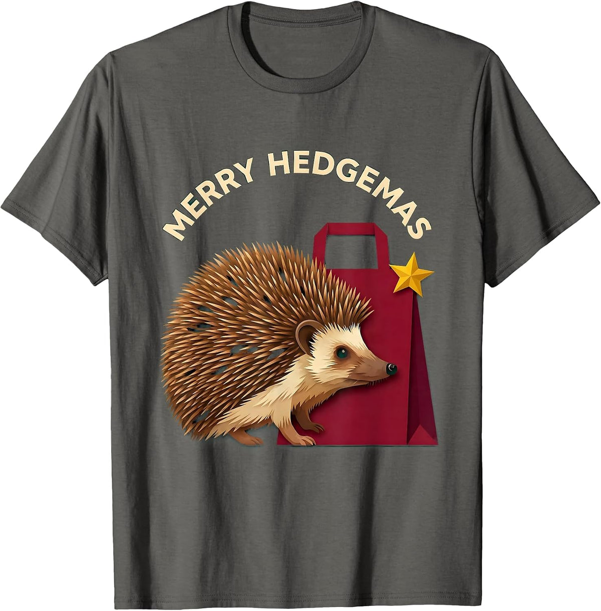 Men's Merry Hedgemas Cute Hedgehog Christmas Novelty Gift T-Shirt - Asphalt Grey