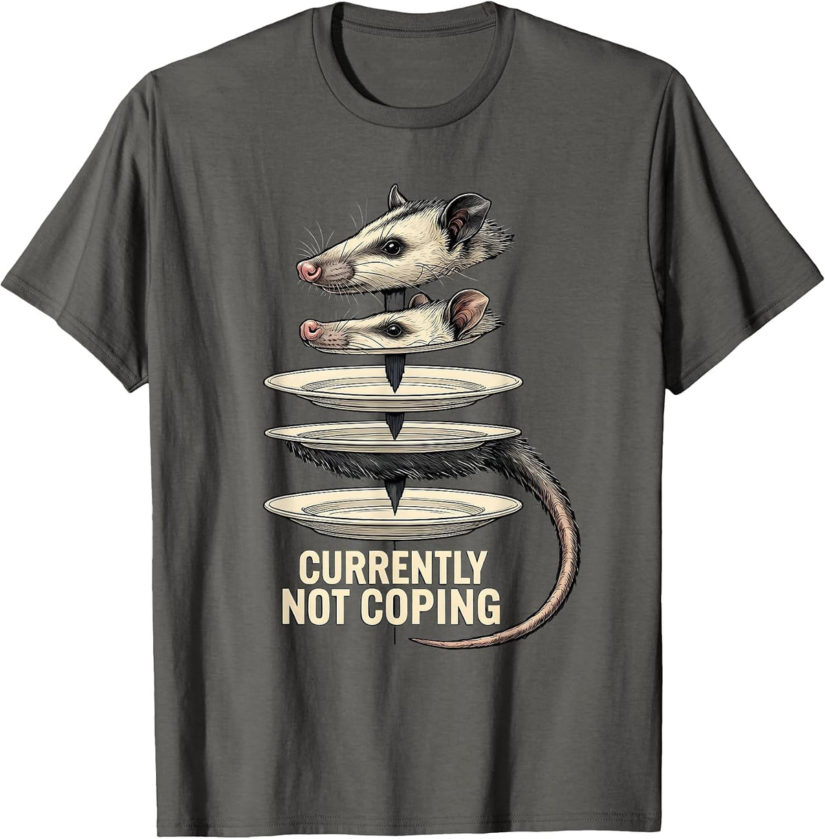 Men's Currently Not Coping Exploded View Opossum Meme Humor T-Shirt - Asphalt Grey